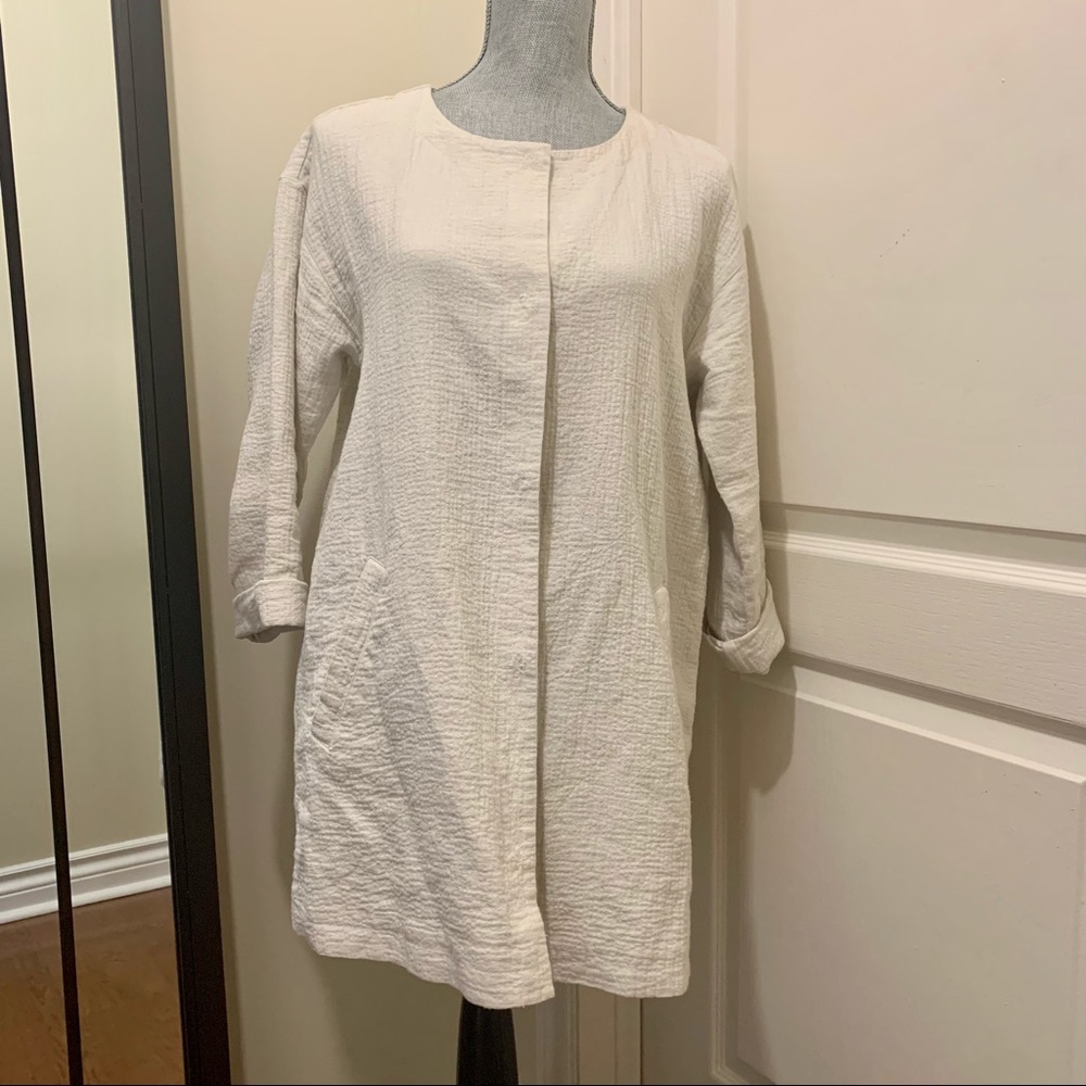 Eileen Fisher beige off-white bone linen organic cotton jacket blazer